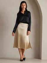 [Black] SilkSilky-AU Long Sleeve Lapel Collar Women's Shirt 003