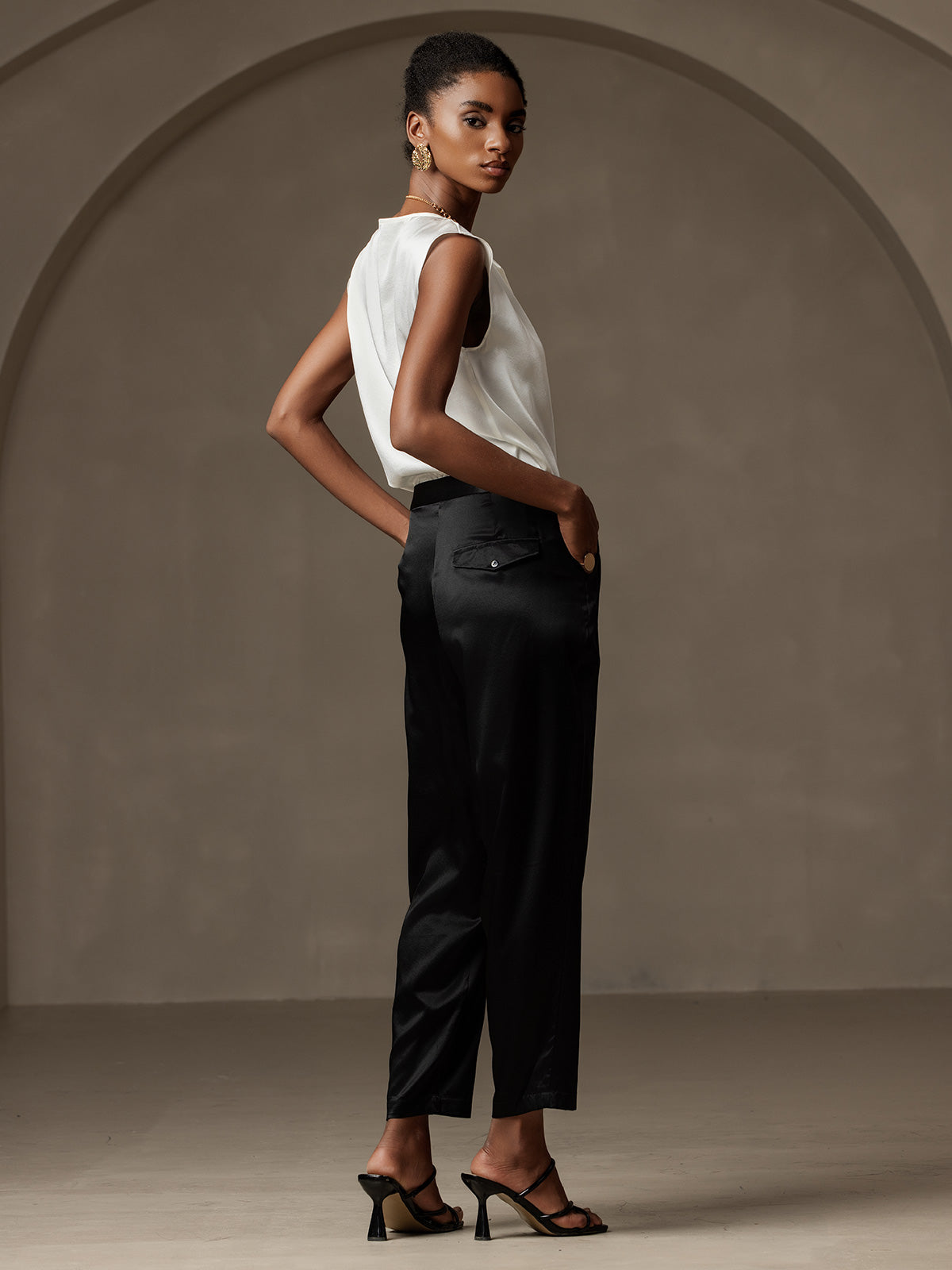 [Black] SilkSilky-AU 19Momme Silk Womens Pants 002