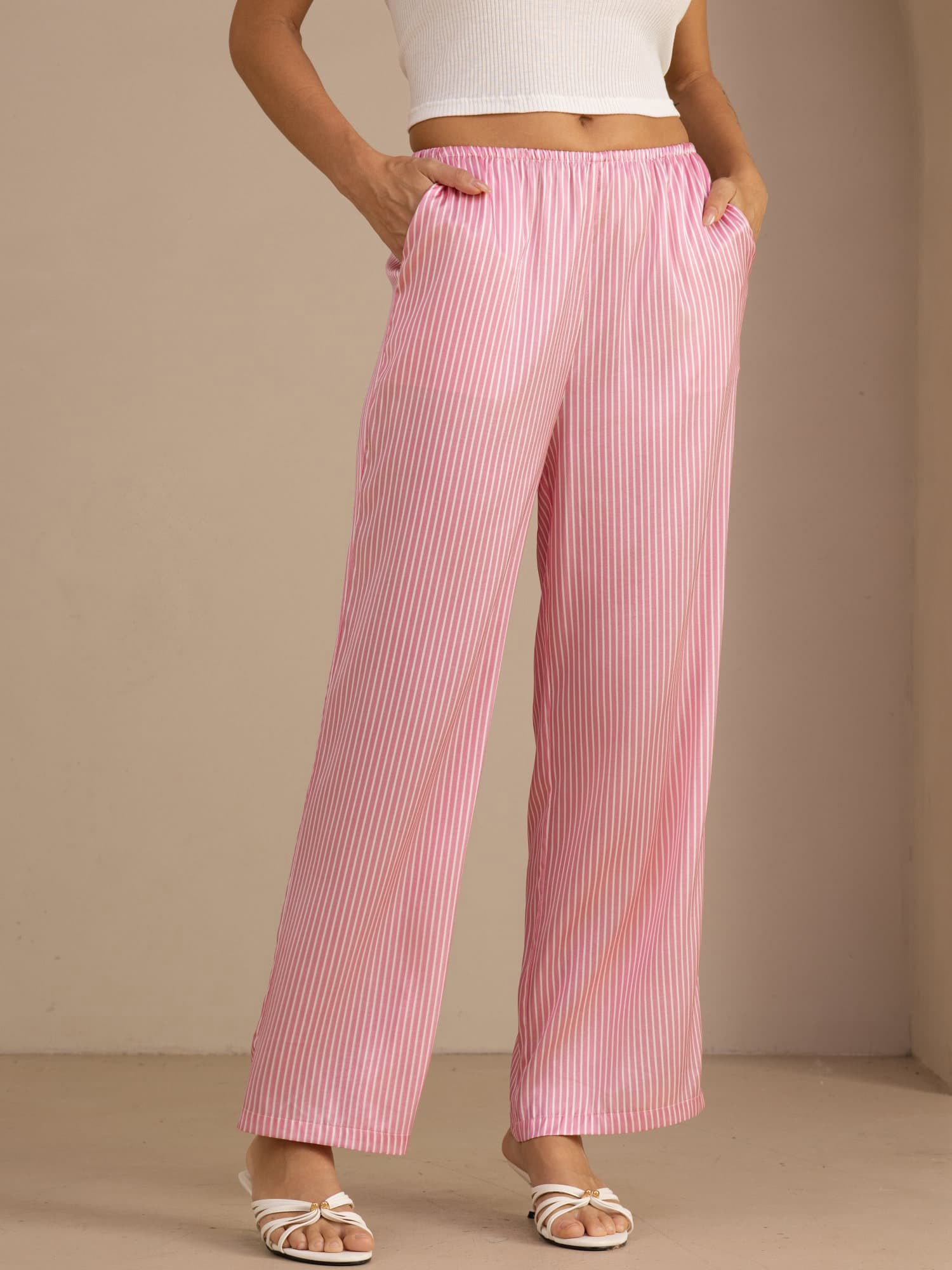 [Pink Pinstripe] SilkSilky-AU Womens Pants 001