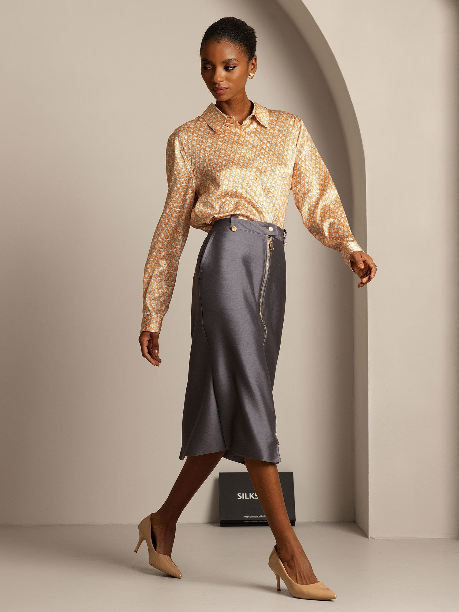 [Gray] SilkSilky-AU 32Momme Wool Split Skirt 006,