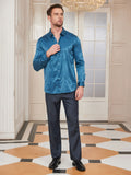 SilkSilky AU Silk Long Sleeve Collar Men's Shirt Teal 004