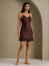 [Brown] SilkSilky-AU Sleeveless V Neck Nightgown 007
