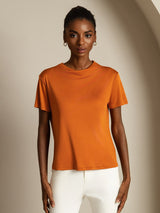 [Orange] SilkSilky-AU 100% Silk Jersey Short Sleeve Mock Neck Women's T-Shirt 003