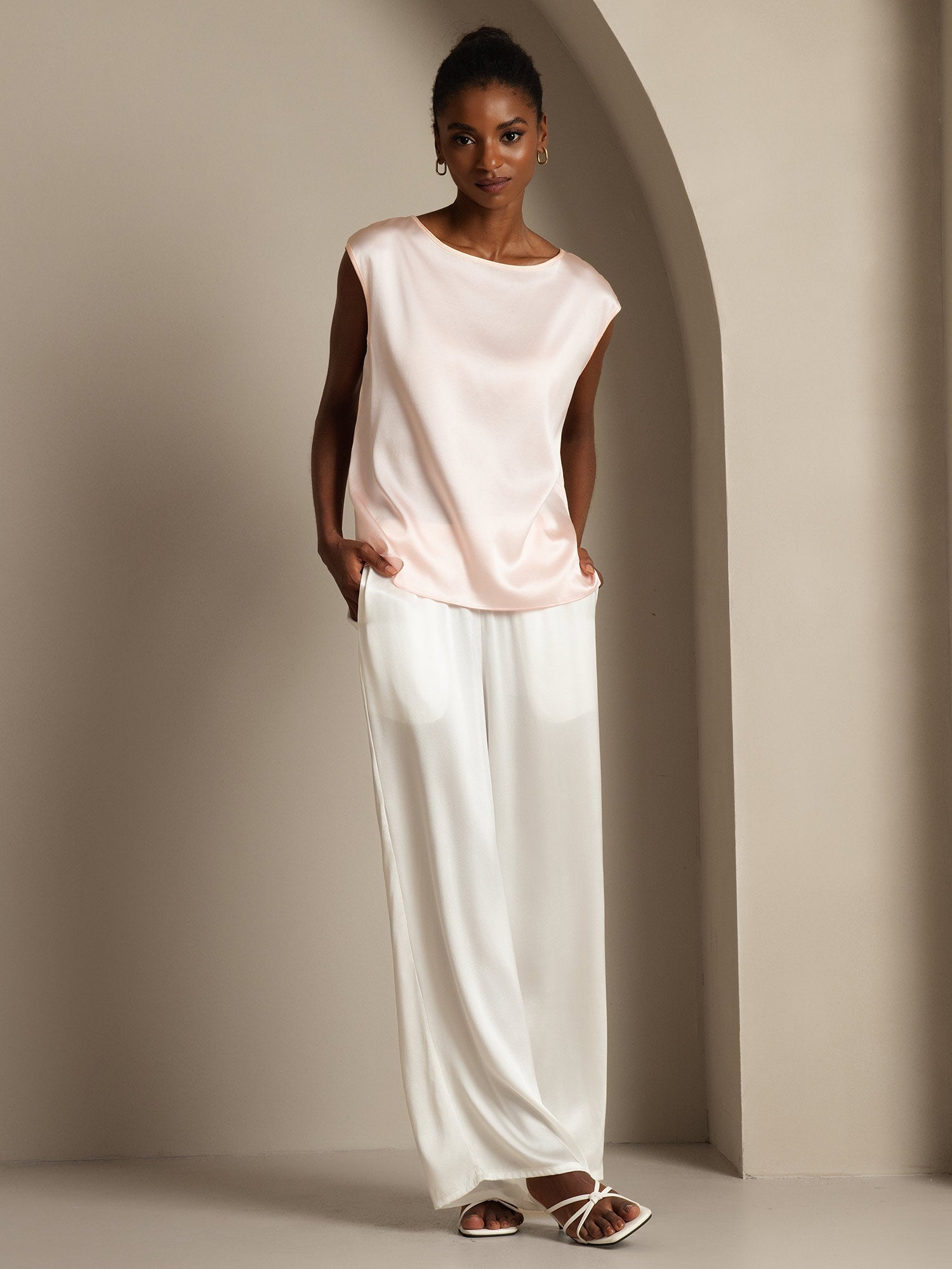 [Pink] SilkSilky-AU 19Momme Silk Round Neck Women's T-Shirt 006,