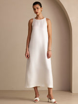 [White] SilkSilky-AU Sleeveless Crew Neck Dress 001