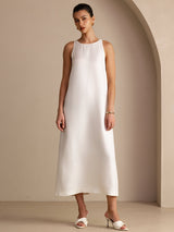 [White] SilkSilky-AU Sleeveless Crew Neck Dress 001