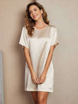 [Champagne] SilkSilky-AU Short Sleeve Round Neck Nightgown 001