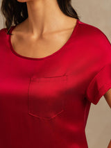 [Wine] SilkSilky-AU 19Momme Machine-Washable Silk Short Sleeve Round Neck Nightgown 004