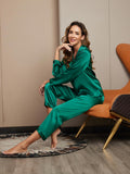 SilkSilky-AU Pure Silk Long Sleeve Lapel Women's Pyjamas Green 005