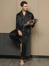 [Black] SilkSilky-AU Long Sleeve Notch Collar Men's Pyjamas 001