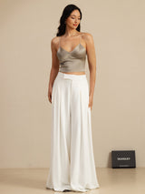 [Khaki] SilkSilky-AU Spaghetti Strap V Neck Camisole 009