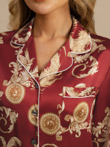 [Wine Dragon] SilkSilky-AU Long Sleeve Lapel Collar Women's Pyjamas 004
