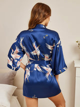 [Dark Blue] SilkSilky-AU 3/4 Sleeve Women's Dressing Gown 002