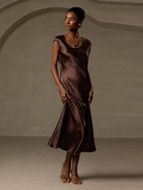 [Coffee] SilkSilky-AU Cap Sleeve Dress 006