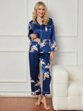 SilkSilky-AU 19Momme Pure Silk Long Sleeve Lapel Women's Pyjamas DarkBlue 005