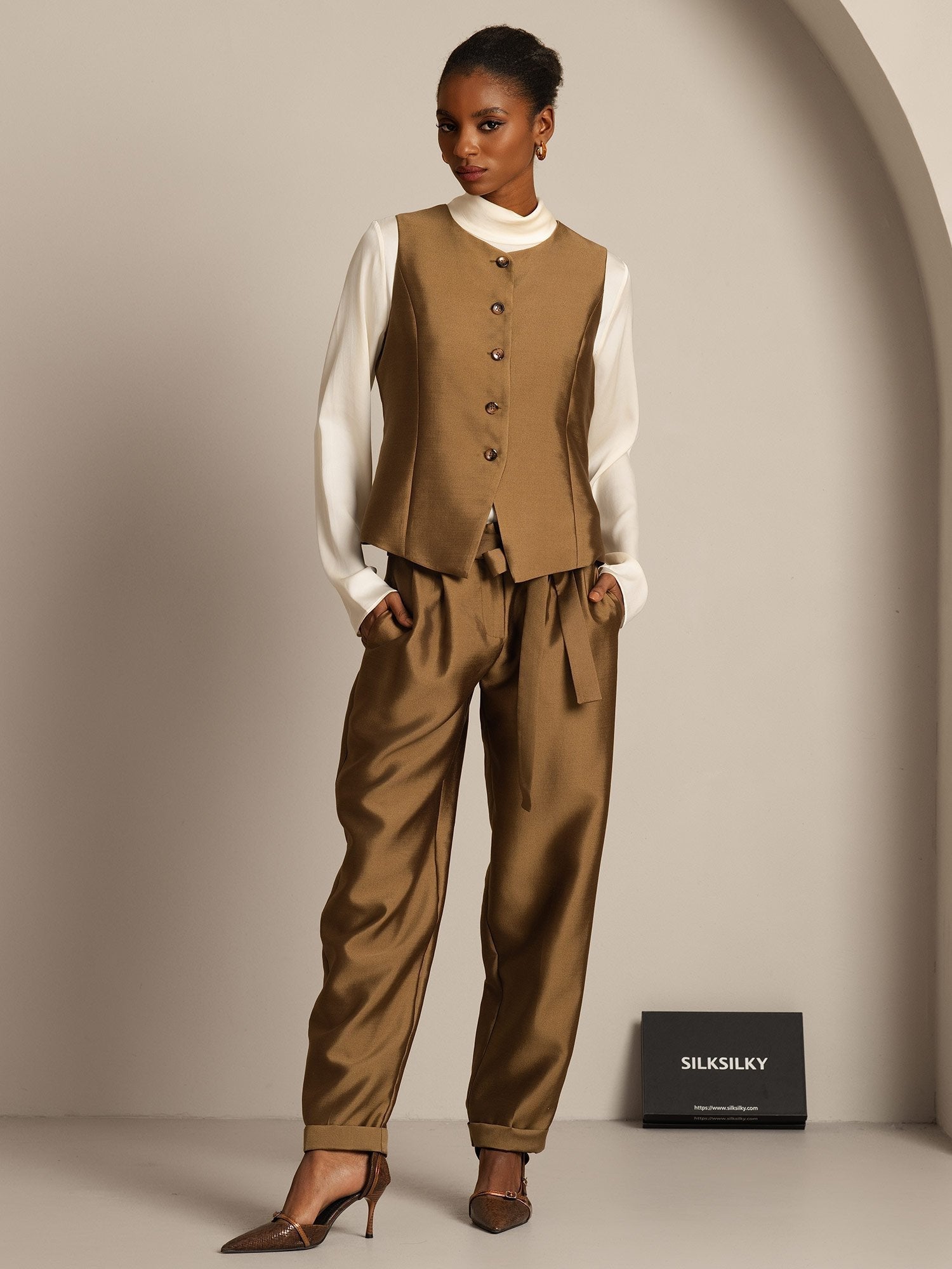 [Bronze] SilkSilky-AU 32Momme Wool Womens Vest 006,