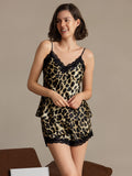 SilkSilky-AU Pure Silk V Neck Camisole Set Leopard 003