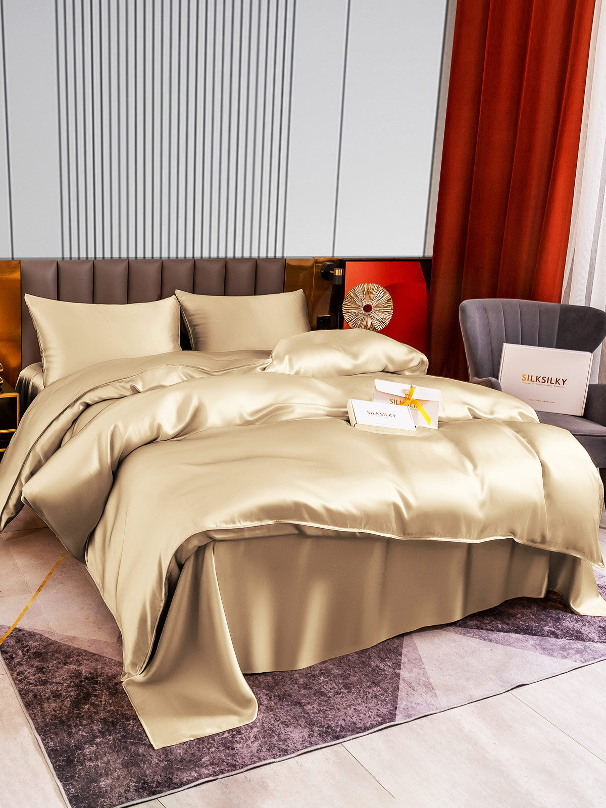 [Beige] SilkSilky-AU 22Momme Bedding Set 005