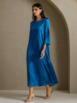 [Teal] SilkSilky-AU 3/4 Sleeve Round Neck Dress 006