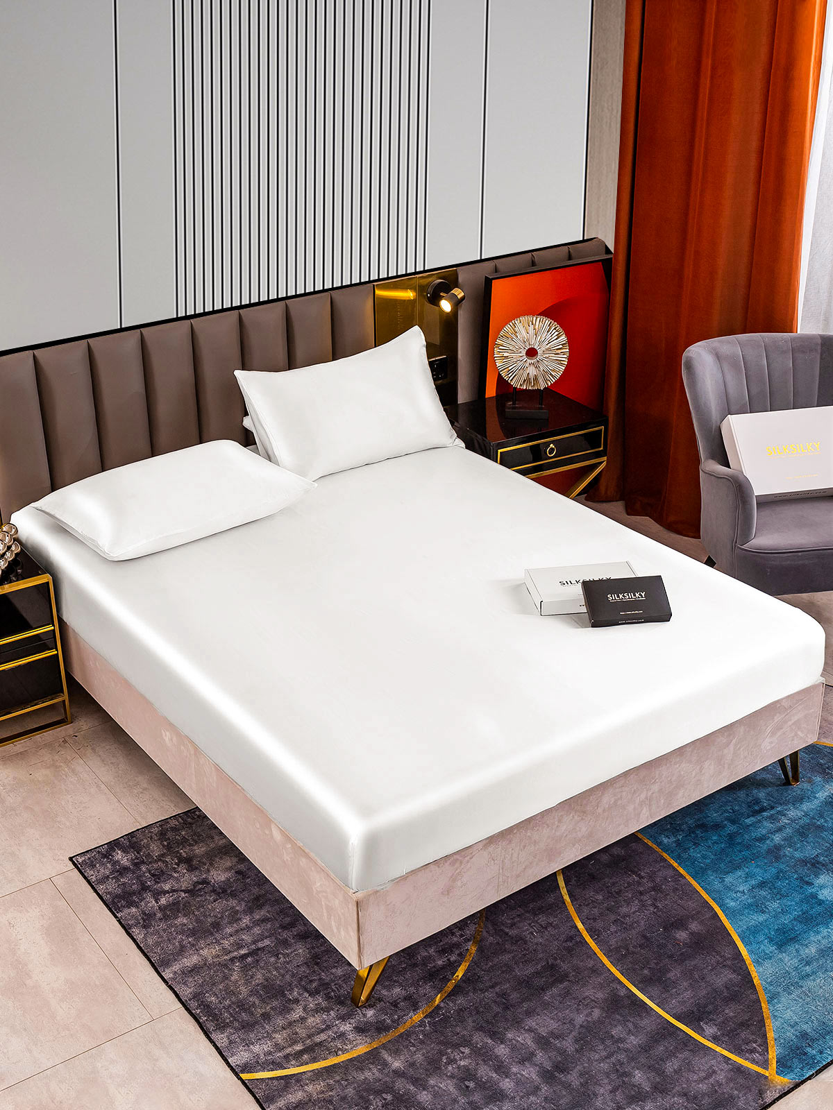 [White] SilkSilky-AU 22Momme Bedding Set 002