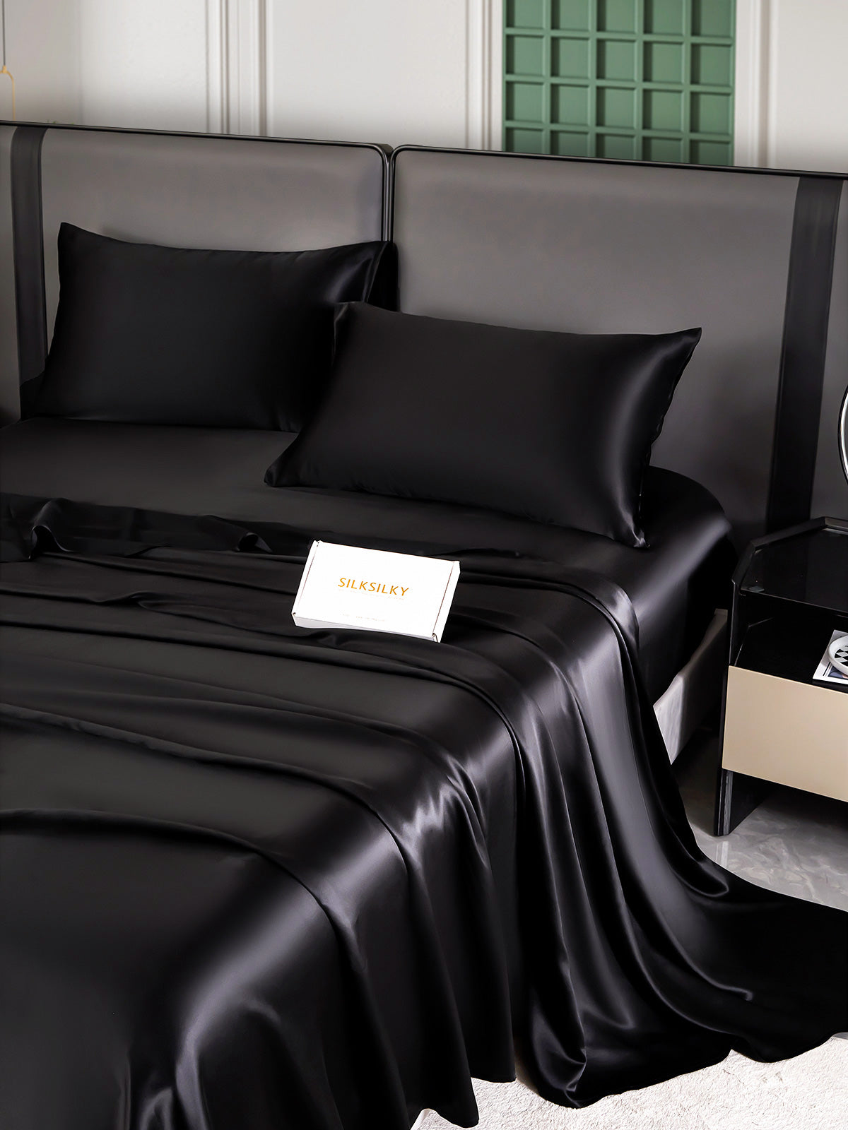 SilkSilky AU 25Momme Pure Silk Bedding Set Black 003