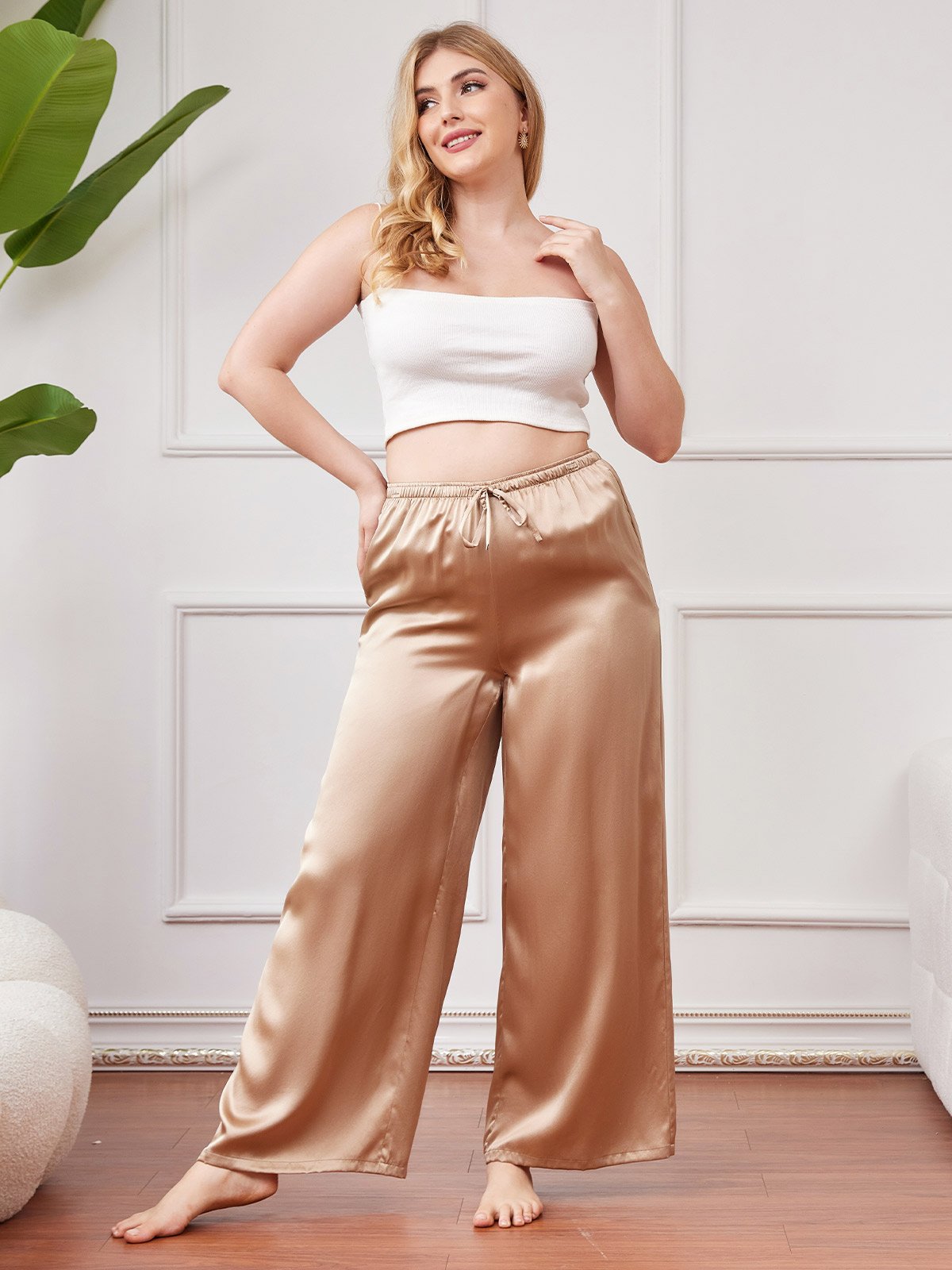 SilkSilky AU Pure Silk Plus Size Womens Pants Champagne 001