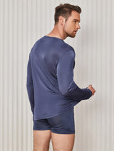 [Dark Blue] SilkSilky-AU Long Sleeve Round Neck Men's T-Shirt 002