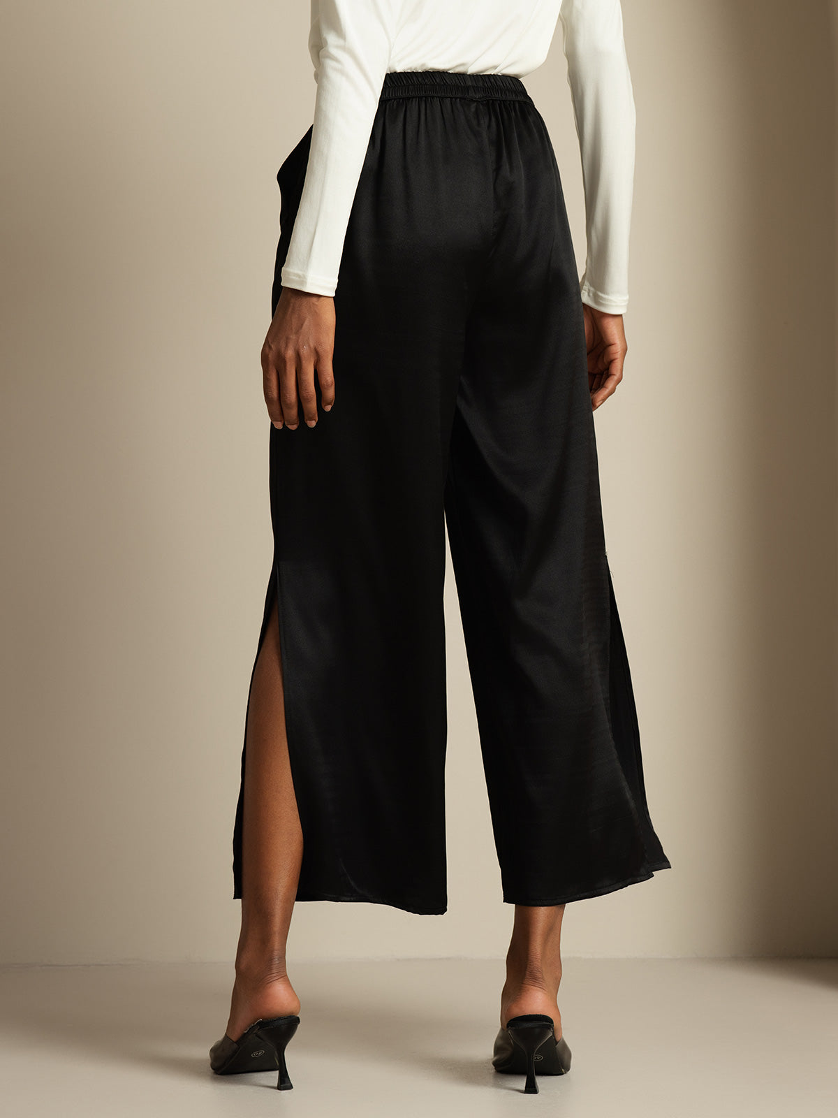 [Black] SilkSilky-AU 19Momme Silk Split Women's Pants 002,