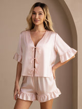 [Pink] SilkSilky-AU Short Sleeve V Neck Women's Pyjamas 003