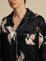 [Black] SilkSilky-AU Long Sleeve Lapel Collar Men's Pyjamas 005