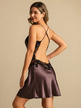 [Dark Brown] SilkSilky-AU Sleeveless V Neck Nightgown 002