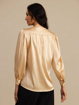 [Champagne] SilkSilky-AU 19Momme Long Sleeve Round Neck Blouse 002