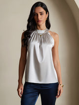 [Light Gray] SilkSilky-AU Sleeveless Halter Women's T-Shirt 003