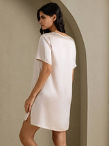 [Beige] SilkSilky-AU Half Sleeve V Neck Nightgown 002