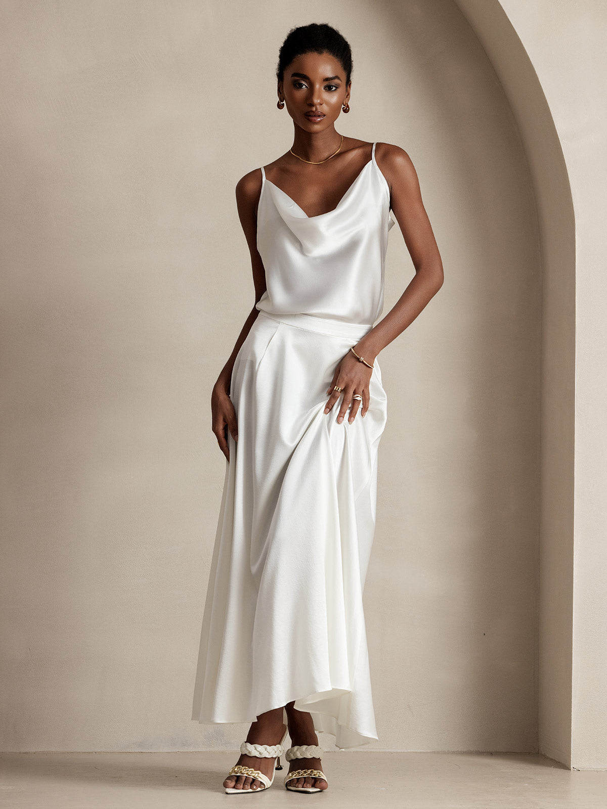 [White] SilkSilky-AU 19Momme Silk Skirt 004