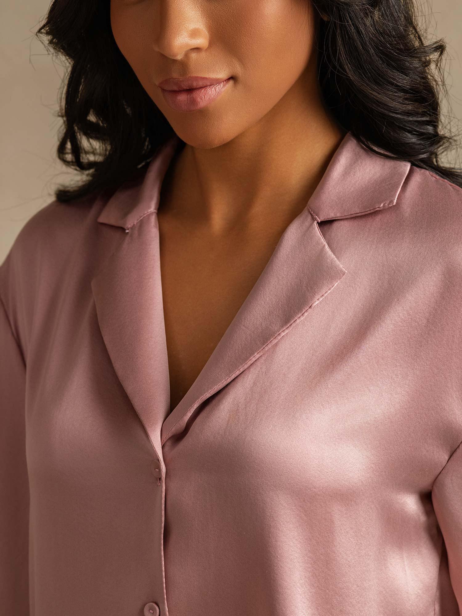 [Peach Skin] SilkSilky-AU 19Momme Pure Silk Collar Women's Pyjamas 004,