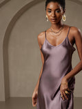 SilkSilky AU Pure Silk Deep V Neck Dress PurpleGray 003