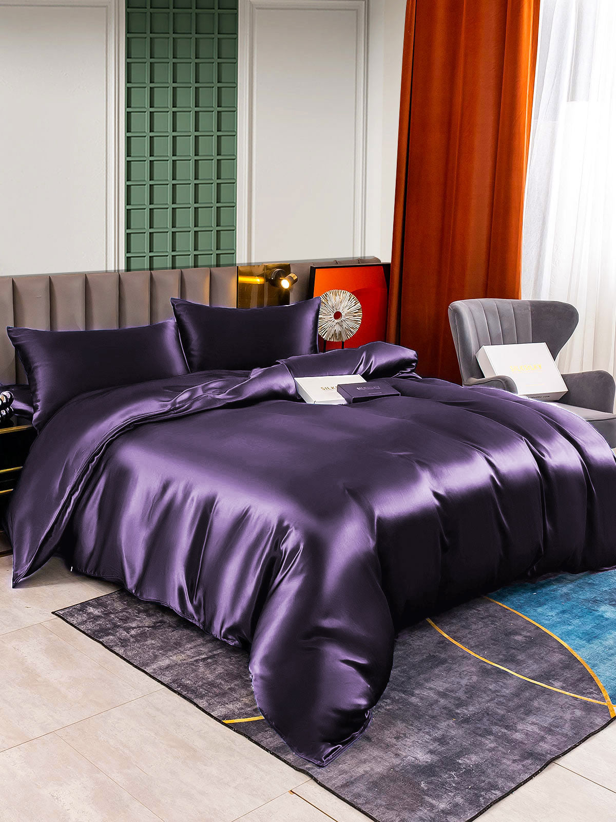 SilkSilky AU 25Momme Pure Silk Bedding Set DeepPurple 001