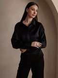 SilkSilky AU 19Momme Silk Long Sleeve Collar Women's Shirt Black 003