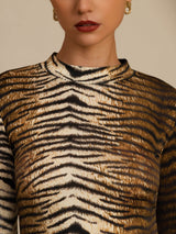 [Tiger] SilkSilky-AU 100% Silk Jersey Long Sleeve Mock Neck Women's T-Shirt 006