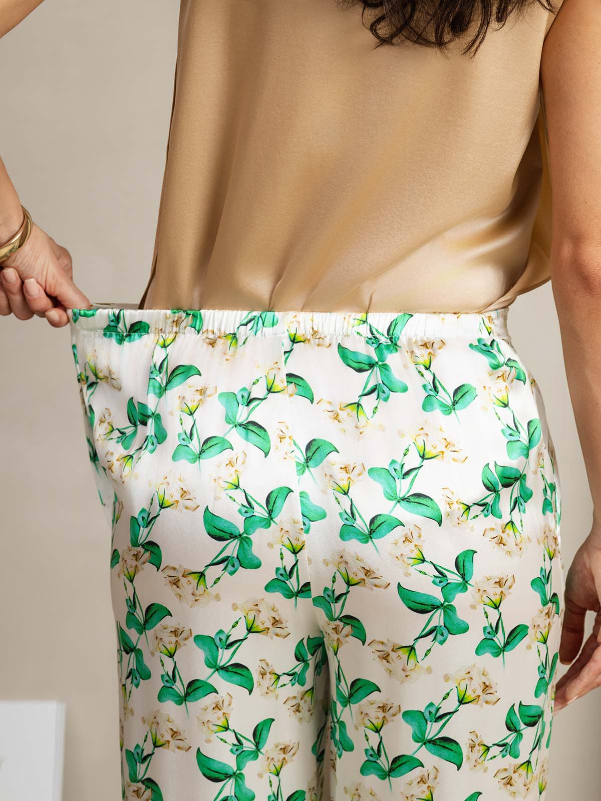 [Green Floral] SilkSilky-AU 19Momme Silk Womens Pants 005