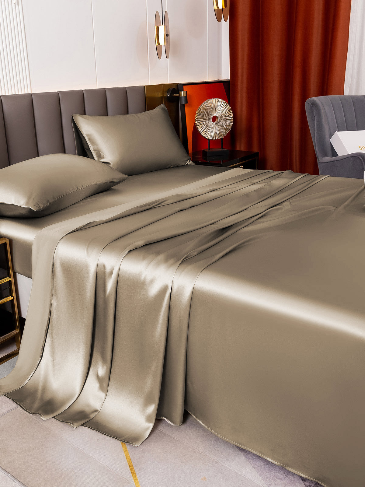 [Khaki] SilkSilky-AU 19Momme Bedding Set 003