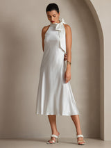 [White] SilkSilky-AU Sleeveless Tie Neck Dress 001