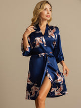 [Dark Blue] SilkSilky-AU 3/4 Sleeve Women's Dressing Gown 006