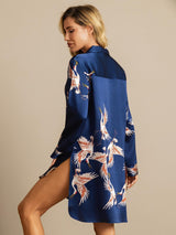 [Dark Blue] SilkSilky-AU 19Momme Long Sleeve Notch Collar Nightshirt 002