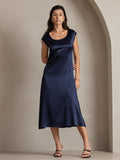 SilkSilky-AU 19Momme Silk Sleeveless Round Neck Dress DarkBlue 001