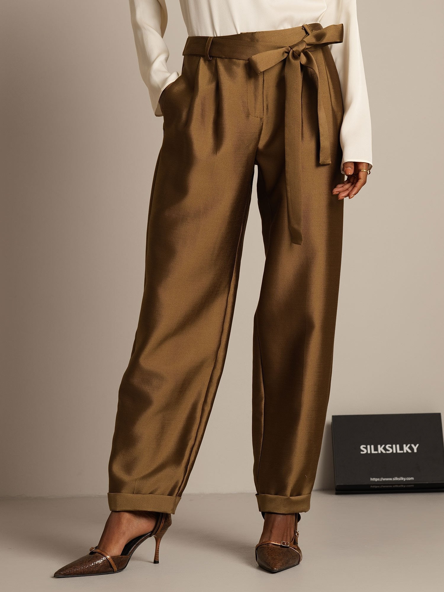 [Bronze] SilkSilky-AU 32Momme Wool Womens Pants 001,