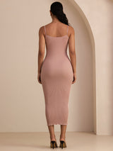 [Pink] SilkSilky-AU Spaghetti Strap Square Neck Dress 002