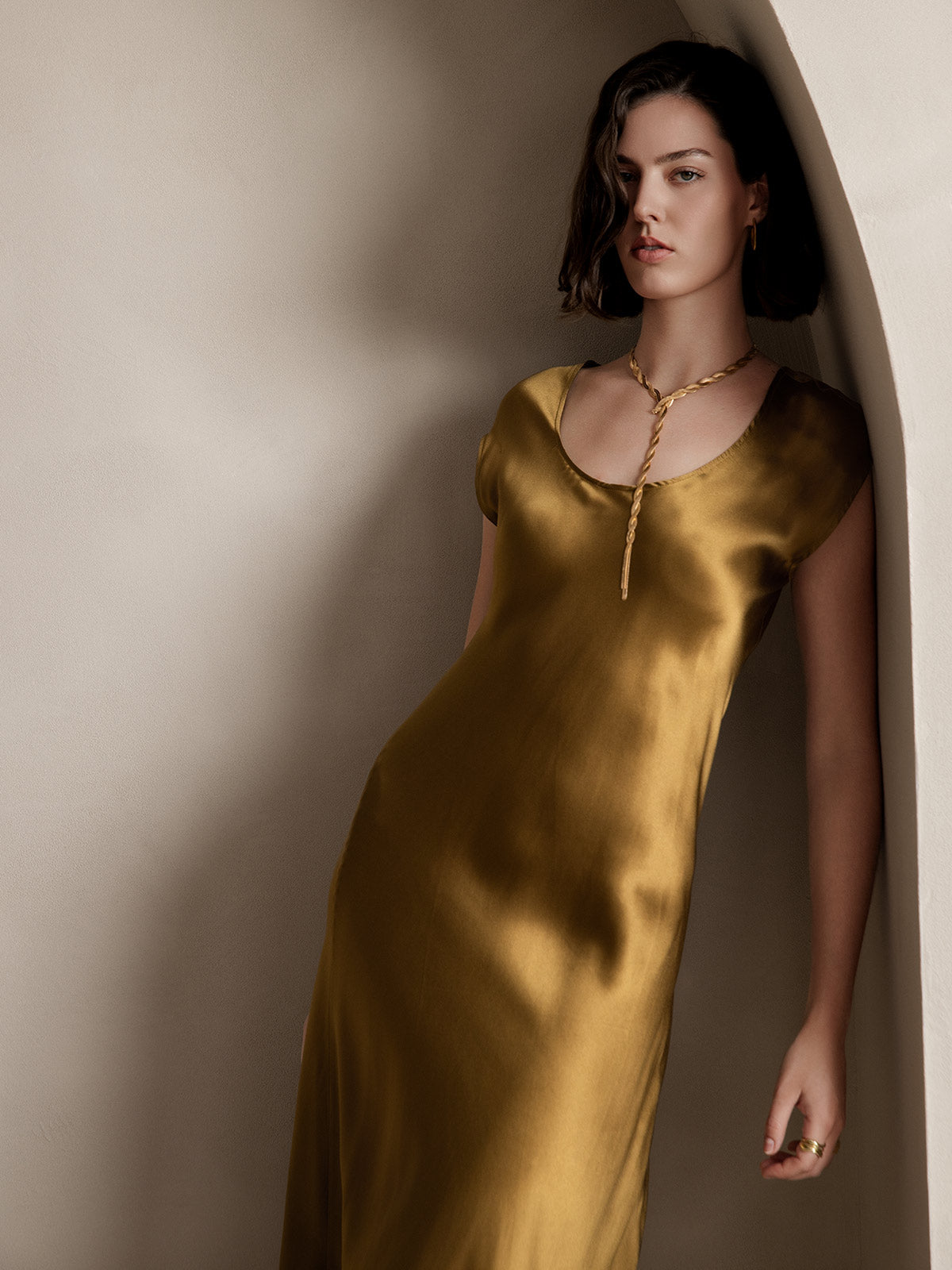 SilkSilky-AU 19Momme Silk Sleeveless Round Neck Dress Brown 004