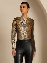 [Tiger] SilkSilky-AU 100% Silk Jersey Long Sleeve Mock Neck Women's T-Shirt 003